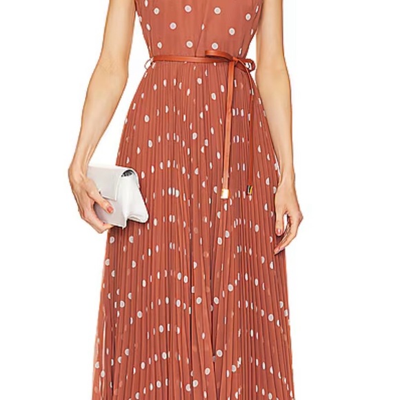 Polka Dot Pleated Dress with Belt - Picture 2 of 6